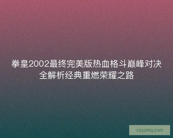 拳皇2002最终完美版热血格斗巅峰对决全解析经典重燃荣耀之路